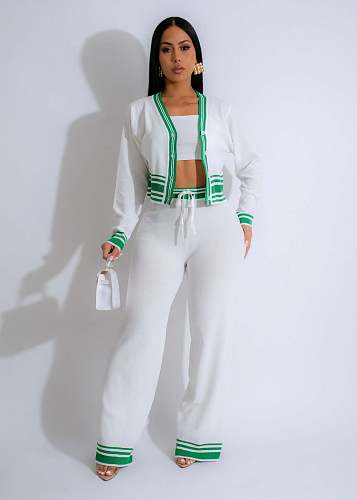 Women's striped cardigan knit casual three-piece set ZS-0336
