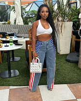 Stylish American flag print stretch wide-leg denim pants ZS-0703