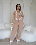 Women's striped cardigan knit casual three-piece set ZS-0336