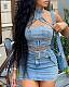 Sexy Halter Backless Women Zipper Casual Short Skirt Denim Sets NIYA-8163