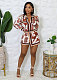 Fashion Print Women Long Sleeves Turndown Collar Shorts 2 Pieces Sets RS-8701