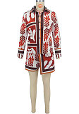 Fashion Print Women Long Sleeves Turndown Collar Shorts 2 Pieces Sets RS-8701