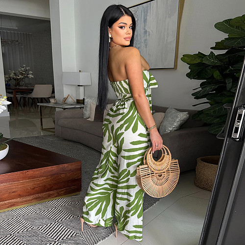Women's print wrap neck slim-fit jumpsuit YF-20171