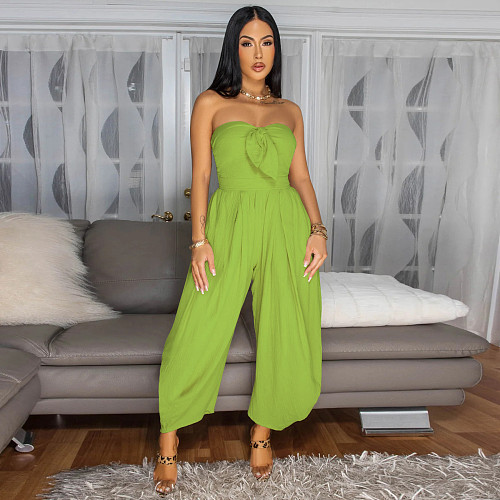 Women's sexy wrap neck solid color length jumpsuit YF-20170