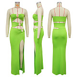 Women's serpentine decoration solid color backless sexy split top dress YF-20152