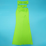 Women's serpentine decoration solid color backless sexy split top dress YF-20152