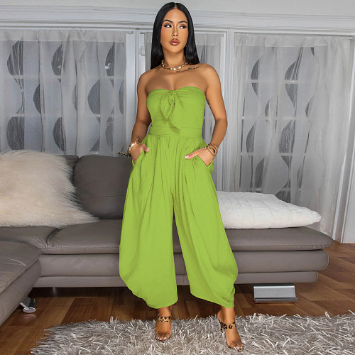 Women's sexy wrap neck solid color length jumpsuit YF-20170