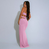 Women's serpentine decoration solid color backless sexy split top dress YF-20152
