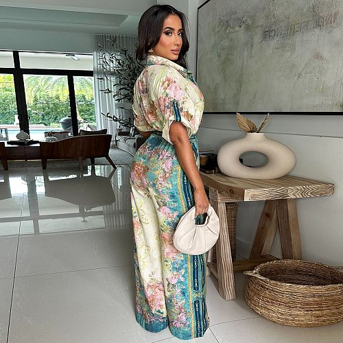 Women's new sexy V-neck retro printed jumpsuit YF-20154