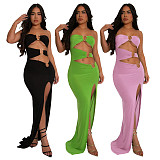 Women's serpentine decoration solid color backless sexy split top dress YF-20152