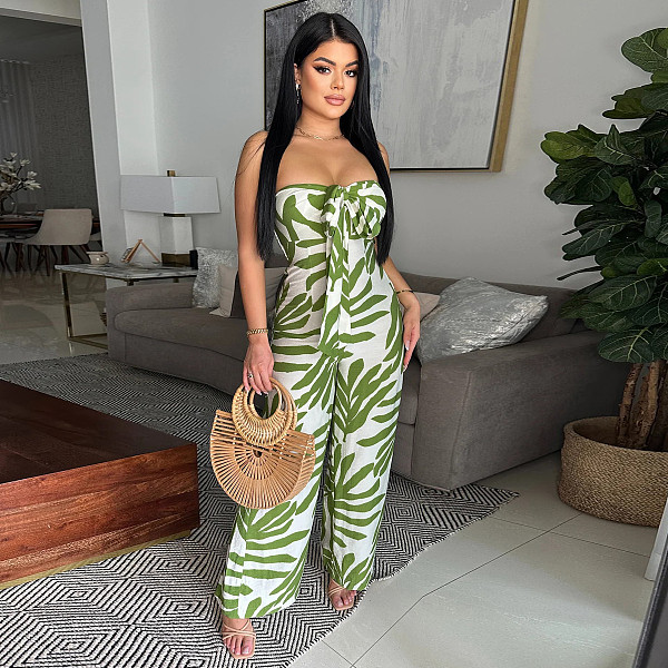 Women's print wrap neck slim-fit jumpsuit YF-20171