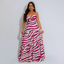 Women's sexy lace big swing long print halter dress YF-20168
