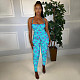 Tie-dye Printed Sleeveless Mid-waist Skinny Halter Jumpsuit YF-9832