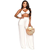 Skew Collar Crop Top Wide Leg Pants Two Piece Set YF-10157