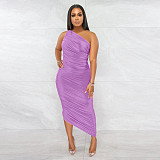 Sexy Skew Collar Ruched Sleeveless Bodycon Dress YF-10139