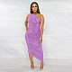 Sexy Skew Collar Ruched Sleeveless Bodycon Dress YF-10139