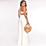 Skew Collar Crop Top Wide Leg Pants Two Piece Set YF-10157