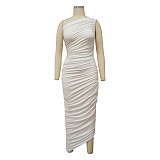 Sexy Skew Collar Ruched Sleeveless Bodycon Dress YF-10139