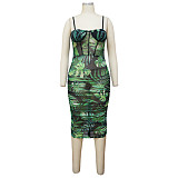 Summer Sleeveless Floral Print Spaghetti Straps Women Ruched Bodycon Beach Club Party Midi Dress YF-9924