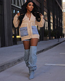 Women's stylish loose sweater patchwork single breasted denim pocket cardigan ZS-0338