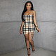 Hot Style Mosaic Color Print Drawstring Sexy Nightclub Dress YF-9681