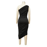 Sexy Skew Collar Ruched Sleeveless Bodycon Dress YF-10139