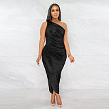 Sexy Skew Collar Ruched Sleeveless Bodycon Dress YF-10139