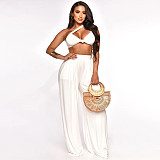 Skew Collar Crop Top Wide Leg Pants Two Piece Set YF-10157
