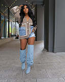 Women's stylish loose sweater patchwork single breasted denim pocket cardigan ZS-0338