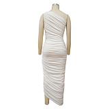 Sexy Skew Collar Ruched Sleeveless Bodycon Dress YF-10139