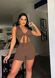 Cut Out Sleeveless Lace Up Skinny Knit Rib Romper NIK-306