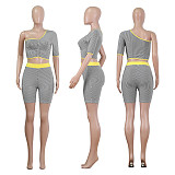 Leisure Stripe Single Sleeve Sport 2 Pieces Short Suits NIK-098