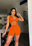 Cut Out Sleeveless Lace Up Skinny Knit Rib Romper NIK-306