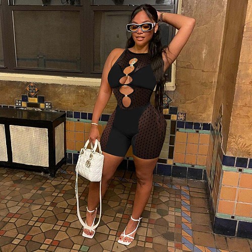 Sexy Transparent Mesh Patchwork Rompers NIK-281