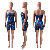 Sexy Print Women Skinny Stretch Strapless Bodycon Romper NIK-212