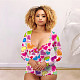 Button-down Print Home Wear Long Sleeve Leotard Bodysuit NIK-204