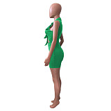 Cut Out Sleeveless Lace Up Skinny Knit Rib Romper NIK-306