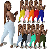 Women Sleeveless V-Neck Solid Ribbed Open Back Cross Summer Activewear Sexy One Piece Jumpsuit NIK-252