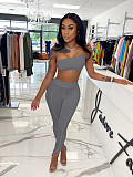 Fashion Solid Color Wrap Chest Leggings Fitness Two Piece Set NIK-216