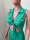 Cut Out Sleeveless Lace Up Skinny Knit Rib Romper NIK-306