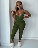 Women Sleeveless V-Neck Solid Ribbed Open Back Cross Summer Activewear Sexy One Piece Jumpsuit NIK-252