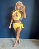 Cross Halter Corset Crop Top Lace Up Mini Skirt Sets NIK-292