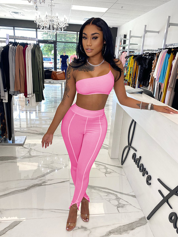 Fashion Solid Color Wrap Chest Leggings Fitness Two Piece Set NIK-216