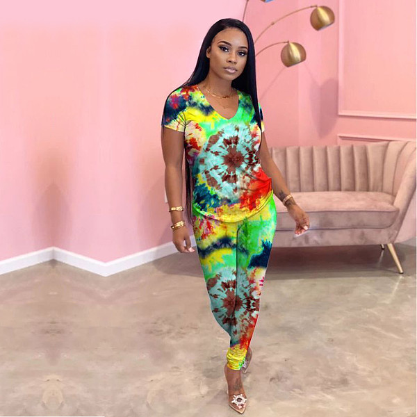 Vogue Printed Short Sleeve Tees And Long Pants 2 Pieces Set NIK-112