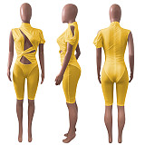 Mesh Patchwork Cut Out One Shoulder Bodycon Rompers NIK-315