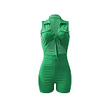 Cut Out Sleeveless Lace Up Skinny Knit Rib Romper NIK-306