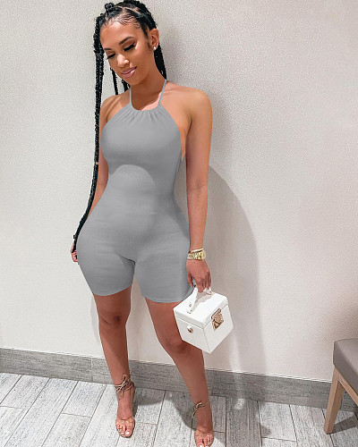 Ribbed Knitted Sexy Sleeveless Solid High Waist Bodycon Romper NIK-217