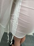 Solid Color Mesh Deep-V Sexy Backless Bandage Mini Skirts Sets NIK-277