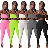 Fashion Solid Color Wrap Chest Leggings Fitness Two Piece Set NIK-216