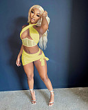 Cross Halter Corset Crop Top Lace Up Mini Skirt Sets NIK-292